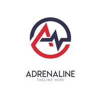 adrenaline-logo. illustratie van letter a met adrenalinesymbool vector