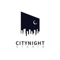 stad nacht logo's. stadsillustratie met middernachtachtergrond vector