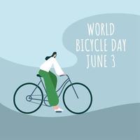 vectorillustratie van een fietsend meisje, vlakke stijl ontwerp, als een spandoek of poster, wereld fietsdag. vector