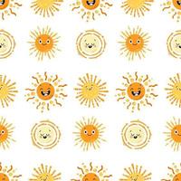 zon met glimlach vector herhaalpatroon voor baby design. schattig zonneschijn naadloos patroon voor kinderen