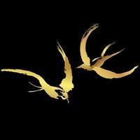 huisgierzwaluw die in de lucht vliegt, gouden penseelstreek schilderij over zwarte achtergrond vector