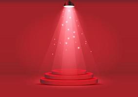 podium met spotlight voor show met rode muur vectorillustratie als achtergrond vector