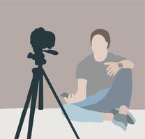 silhouet van een man die video opneemt op camera blogger vector