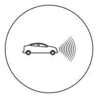 auto radio signalen sensor slimme technologie stuurautomaat voorzijde richting pictogram in cirkel ronde zwarte kleur vector illustratie afbeelding overzicht contour lijn dunne stijl