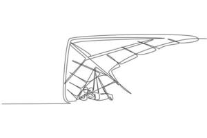 een enkele lijntekening van jonge sportieve man vliegen met deltavliegen parachute op de hemel grafische vectorillustratie. extreem sportconcept. modern ononderbroken lijntekeningontwerp vector