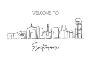 continue een lijntekening enterprise city skyline, alabama. mooi oriëntatiepunt. wereld landschap toerisme reizen muur decor poster print kunst. stijlvolle enkele lijn tekenen ontwerp vectorillustratie vector