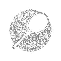 ononderbroken één lijntekening tennisracket - tennisuitrusting voor spel. tennisbaan sporten. tennis als sport of hobby. swirl curl cirkel achtergrondstijl. enkele lijn tekenen ontwerp vector grafische afbeelding