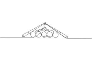 enkele doorlopende lijntekening van driehoekige piramideballenstapel voor poolbiljartspel in biljartkamer. indoor sport spelconcept. trendy één lijn tekenen ontwerp vector illustratie afbeelding