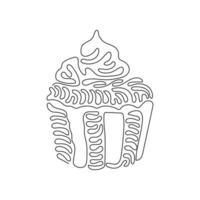 continu één lijntekening lekkere cupcake. zoete smakelijke taart. heerlijk dessert voor het diner in restaurant. snack in verjaardagsfeestje. swirl krul stijl. enkele lijn tekenen ontwerp vector grafische afbeelding