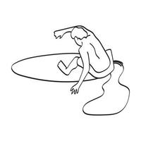 lijn kunst mannelijke professionele surfer rijden golven illustratie vector hand getekend geïsoleerd op een witte achtergrond