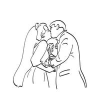 lijntekeningen bruid en bruidegom kussen illustratie vector hand getekend geïsoleerd op een witte achtergrond