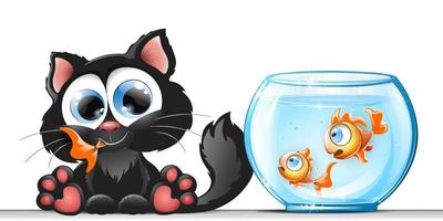 kat eet een vis uit het aquarium vector