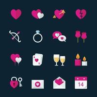 Valentijnsdag en liefde pictogrammen met zwarte achtergrond vector