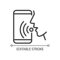 spraakbesturing pixel perfect lineair pictogram. audiocommando voor toepassing. internet van dingen. dunne lijn illustratie. contour symbool. vector overzichtstekening. bewerkbare streek. arial lettertype gebruikt