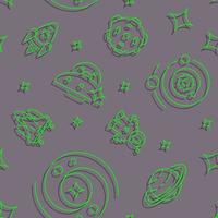 galaxy onderzoek abstracte naadloze patroon. vectorvormen op grijze achtergrond. trendy textuur met cartoon gekleurde pictogrammen. ontwerp met grafische elementen voor interieur, stof, websitedecoratie vector