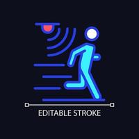 bewegingsdetectie pixel perfect rgb-kleurenpictogram voor donker thema. bewegingsbewaking. internet van dingen. eenvoudige gevulde lijntekening op de achtergrond van de nachtmodus. bewerkbare streek. vector