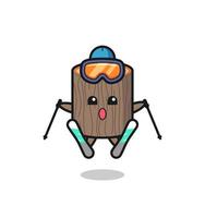 boomstronk mascotte karakter als ski-speler vector