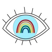 eenvoudig minimalistisch oog met regenboog. hoop in het oog. oogbol met regenboog vectorillustratieontwerp vector