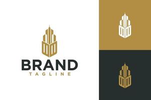 onroerend goed logo ontwerp. huis en gebouw vectorillustratie voor onroerend goed of corporate. huislogo met grafiek op witte en blauwe kleur. eenvoudig en modern symbool voor bouwbedrijf. vector