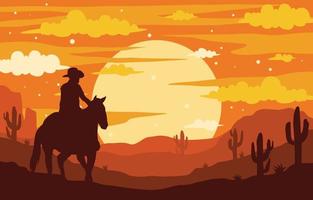 wilde wilde westen cowboy silhouet canyon achtergrond vector