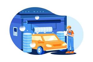 auto wassen dienst illustratie concept. vlakke afbeelding geïsoleerd op een witte achtergrond vector