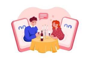 koppel doet virtuele date op dating-app vector