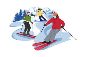 groep vrienden genieten van skiën. groep vrienden genieten van skiën. vector