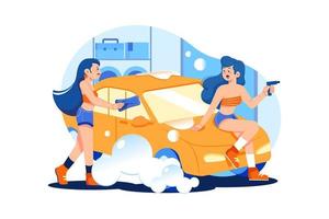 auto wassen dienst illustratie concept. vlakke afbeelding geïsoleerd op een witte achtergrond vector