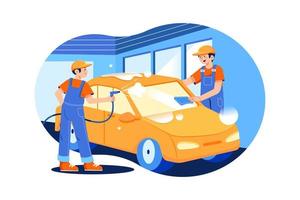 auto wassen dienst illustratie concept. vlakke afbeelding geïsoleerd op een witte achtergrond vector