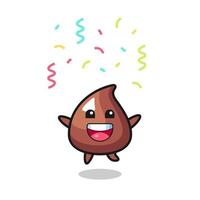 happy choco chip mascotte springen voor felicitatie met kleur confetti vector
