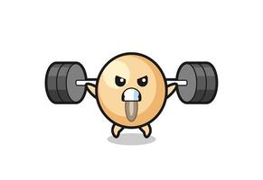 sojaboon mascotte cartoon met een barbell vector