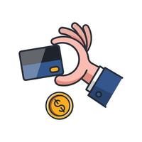 gekleurde dunne icoon van creditcard in de hand, business en finance concept vectorillustratie. vector