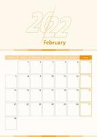 modern vector verticaal kalenderblad voor februari 2022, planner in het Engels.