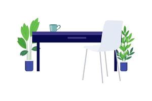 freelancer werkplek met moderne mooie stoel tafel en vloerlamp geïsoleerd op een witte achtergrond