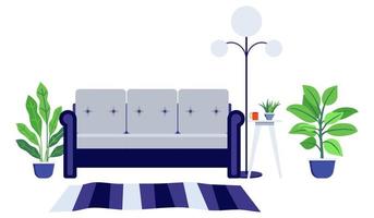 woonkamer werkplek voor freelancer thuiskantoor met bank en staande lamp en kamerplant vector
