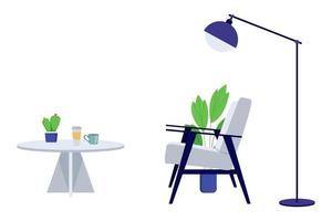 thuiskantoor freelancer werkplek illustratie met moderne fauteuil vloerlamp vector