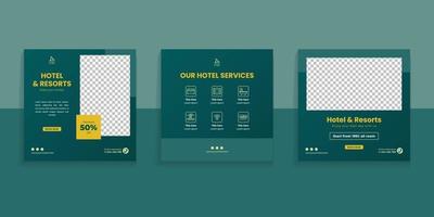 sociale media postsjabloon voor hotel en resort vector