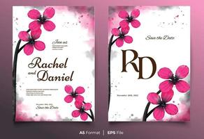 aquarel bruiloft uitnodiging sjabloon met roze bloem ornament vector