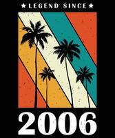 legende sinds 2006 16e verjaardag retro vintage palmboom t-shirt