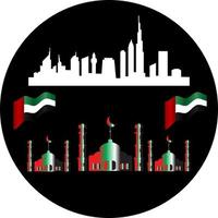 skyline van de stad op de achtergrond moskee verenigde arabische emirates.fit voor achtergrond vlag dag. vector