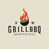 barbecue houtskool grill hipster vintage logo vector pictogram illustratie