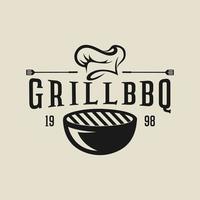 barbecue houtskool grill hipster vintage logo vector pictogram illustratie