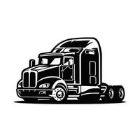Big rig semi vrachtwagen 18 wieler zwart-wit zijaanzicht vector geïsoleerd op een witte achtergrond