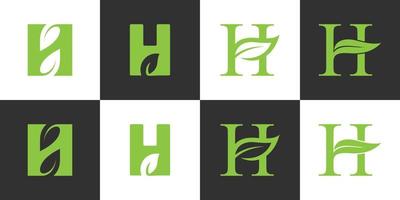 set van eerste letter h-logo met bladeren vector design.