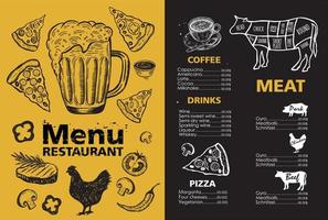 menu sjabloonontwerp voor restaurant, schets illustratie. vector. vector