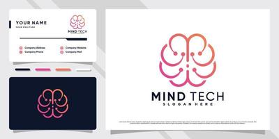 hersentechnologie logo ontwerp illustratie met creatief concept en visitekaartje sjabloon premium vector