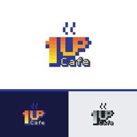 1 up café pixel logo vector