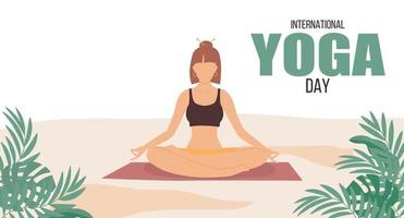 internationale yogadag, mediterende vrouw, vectorillustratie vector