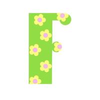 hoofdstad helder groen versierd met lente bloemen hand getekende letter f van Engelse alfabet eenvoudige cartoon stijl vectorillustratie, kalligrafische abc, schattig grappig handschrift, doodle en belettering vector