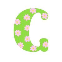 hoofdstad helder groen versierd met lente bloemen hand getekende letter g van Engelse alfabet eenvoudige cartoon stijl vectorillustratie, kalligrafische abc, schattig grappig handschrift, doodle en belettering vector